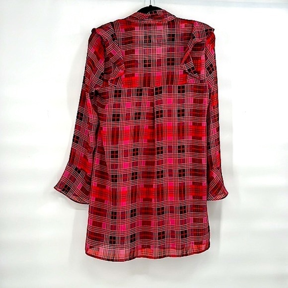 New Jack by bb Dakota red plaid sheer top size small - Picture 2 of 10